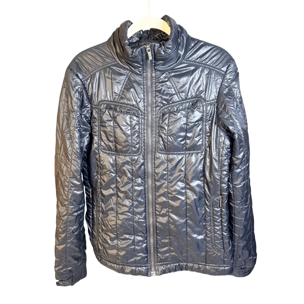 Columbia Puffer Jacket Large Grey Omni-Heat Quilted Full Zip 100% Polyester